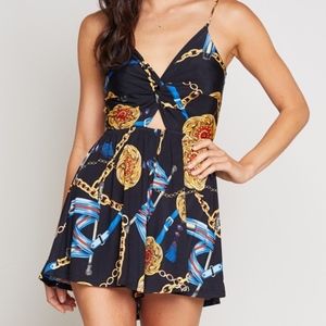 PRINTED CHAIN BACK TIE ROMPER